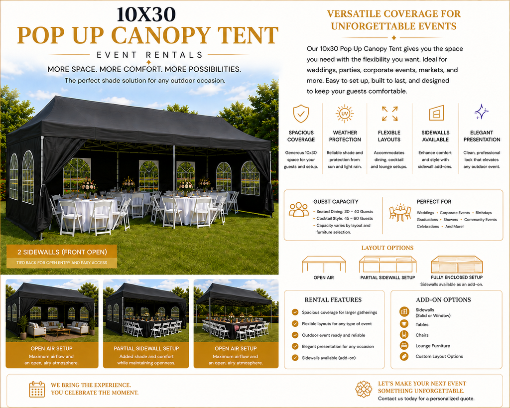 Black Canopy Pop Up Tent 10 x 30