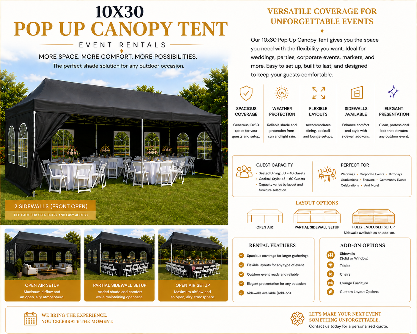 Black Canopy Pop Up Tent 10 x 30