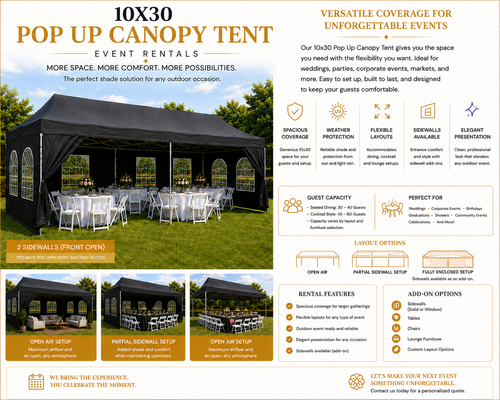 Black Canopy Pop Up Tent 10 x 30